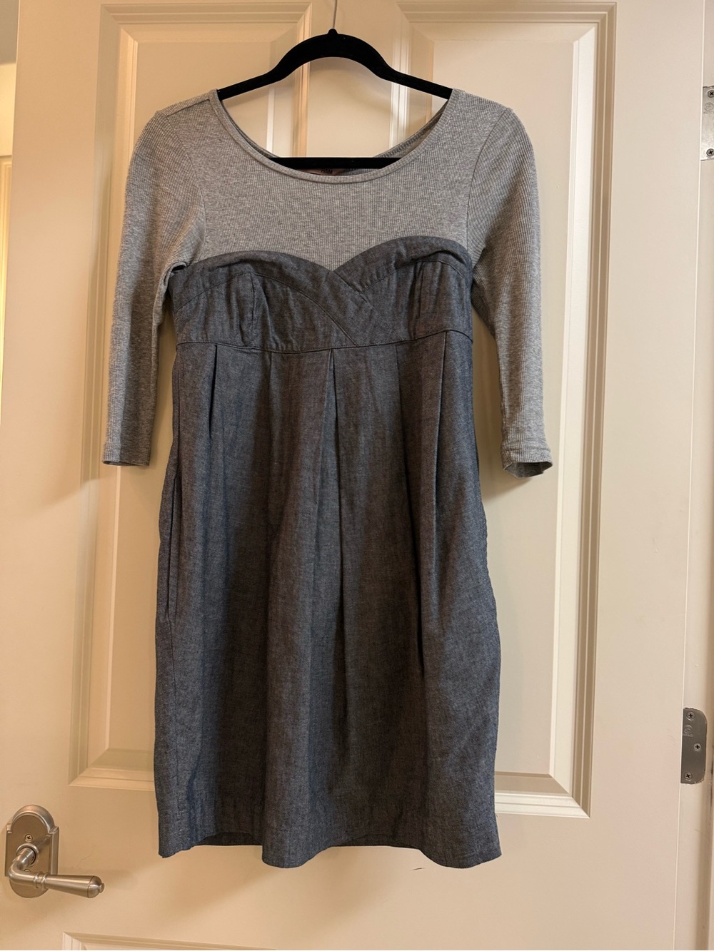 Gray Knit Bodice Dress with Pockets